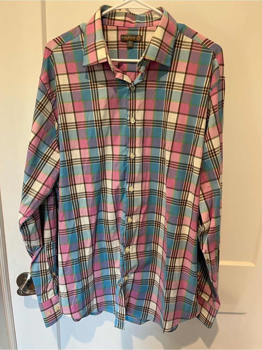 Peter Millar Plaid Button-Down Shirt in Pink, Blue & White